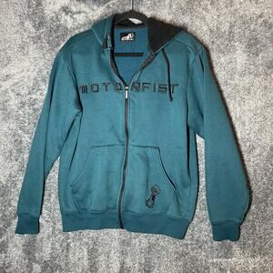 Motorfist Hoodie Mens Small Teal Full Zip Hooded Sherpa Lined Sweatshirt Jacket